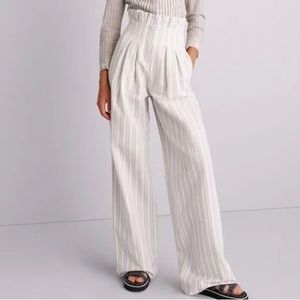 Rebecca Taylor High-Waist White with Black Striped Wide-Leg Pant Size 2